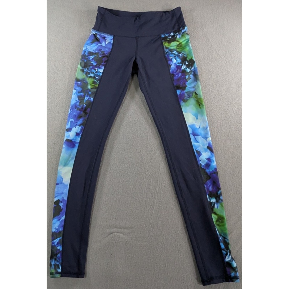Athleta Womens Chaturanga Tight Leggings Size S Navy Blue Floral 721703-01